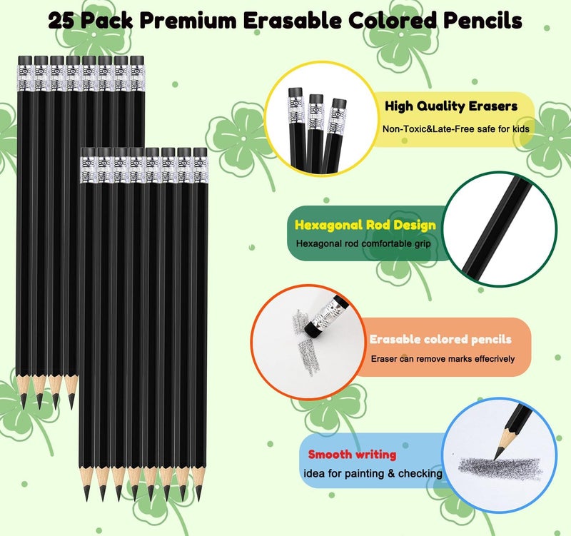 Adhere 25pcs Checking Pencils Erasable colored Pencils Pre-Sharpened #2 HB,for Checking Tests Grading,Map Coloring, editing Office Favors,including a Free sharpener. (Black) - Image 2